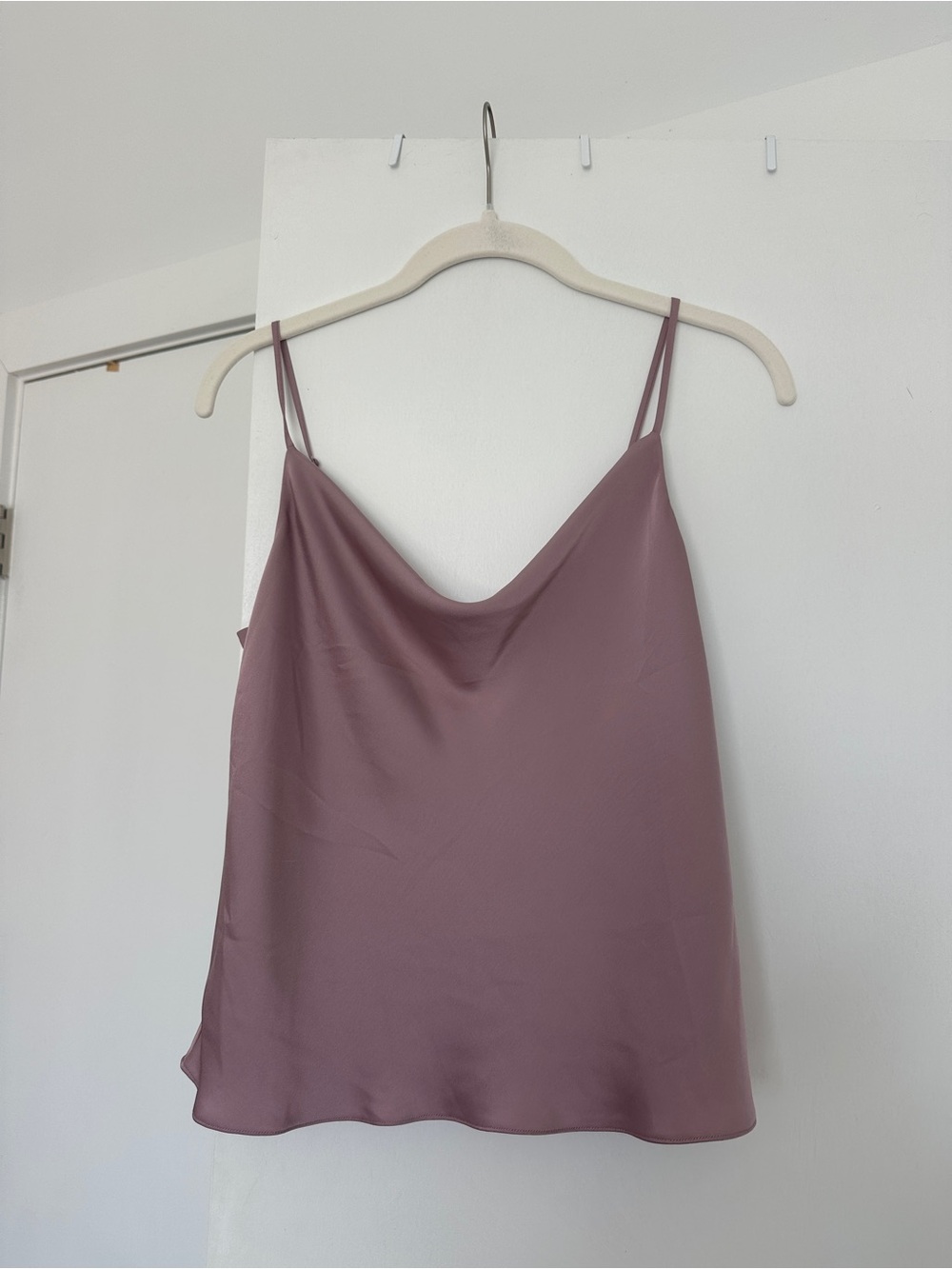 Babaton Mauve Satin Cowl Neck Camisole with Double Spaghetti Straps
